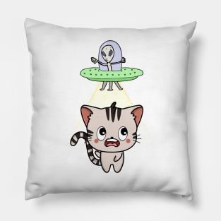 Funny tabby cat is being abducted by aliens Pillow