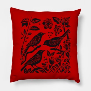 Lino Cut Birds Pillow