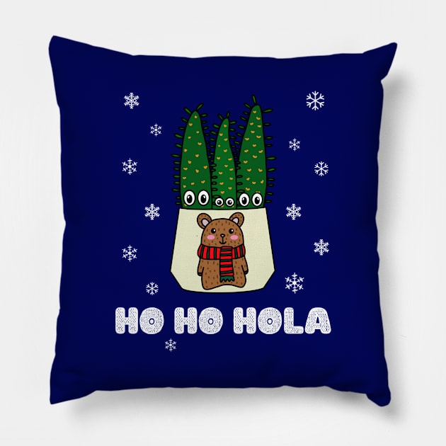 Ho Ho Hola - Eves Pin Cacti In Christmas Bear Pot Pillow by DreamCactus