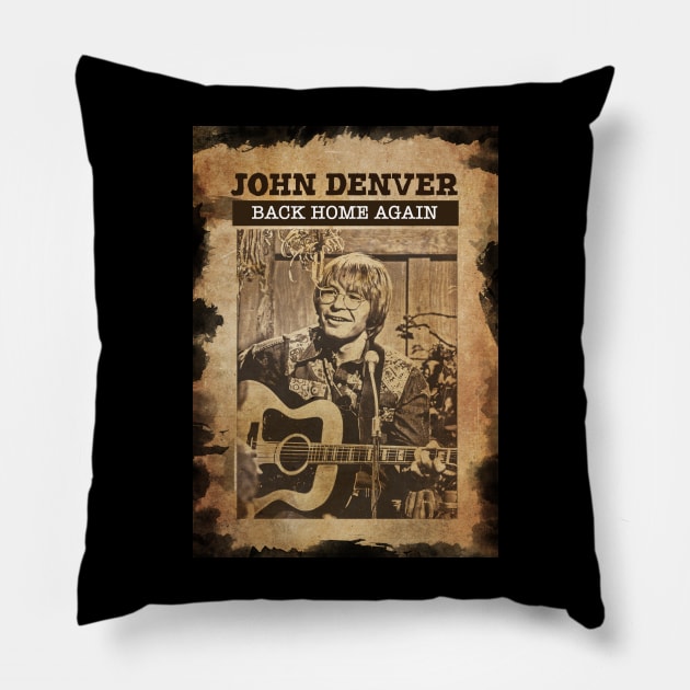 Vintage Old Paper 80s Style John Denver Pillow by Madesu Art