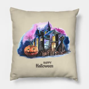 Happy Halloween dark Castle Pillow