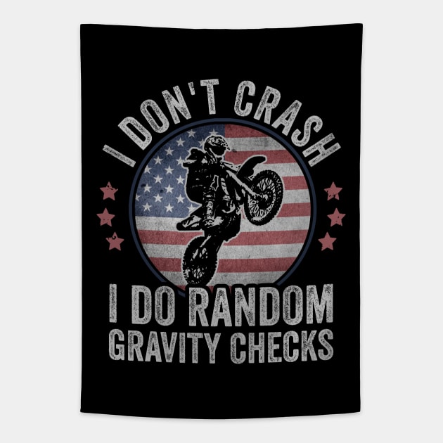 Funny Dirt Biking Dirt Bike Rider Motocross American Flag Tapestry by Visual Vibes