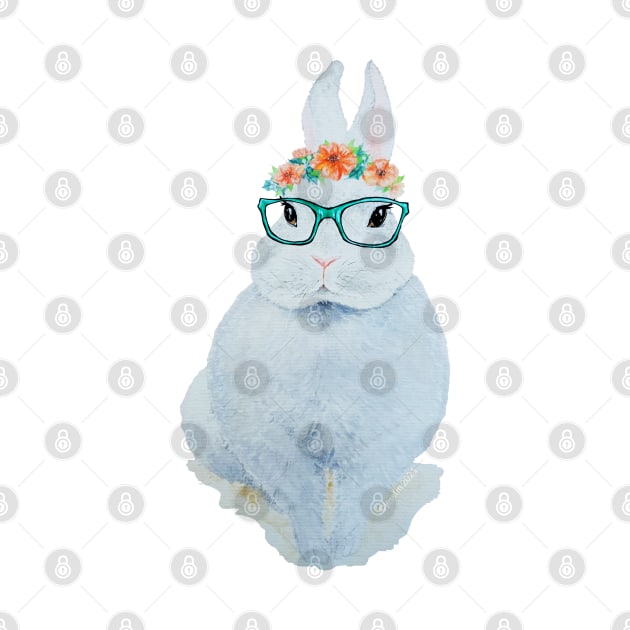 Watercolor Easter Bunny with Glasses and a Flower Crown by Jessfm