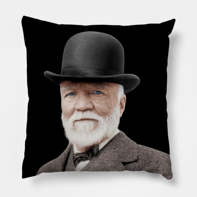 Andrew Carnegie Portrait Colorized Pillow by warishellstore