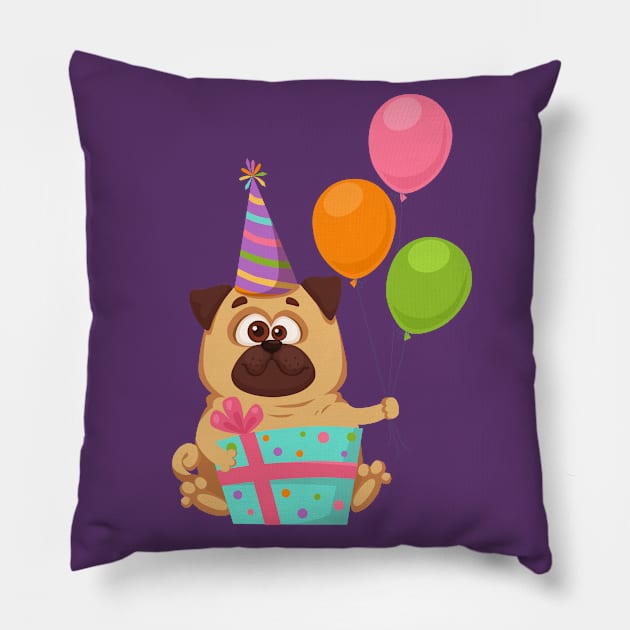 Happy Birthday Pug Pillow by juliavector