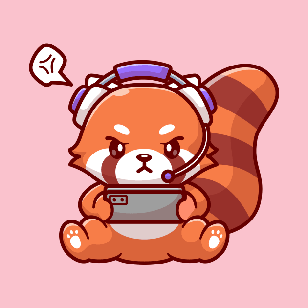 Cute Red Panda Playing Game With Headphone Cartoon by Catalyst Labs