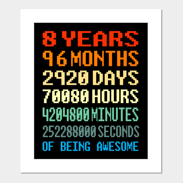 8 Year Old Birthday Shirt Gift 8 Years Of Being Awesome 8 Years Old Birthday Gift Posters And Art Prints Teepublic