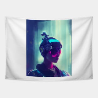 Cyberpunk pilot girl Tapestry