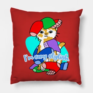 Cute cat with phrase "I´m very stylish". Pillow