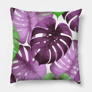 Pink Monstera Tropical Leaves Pillow