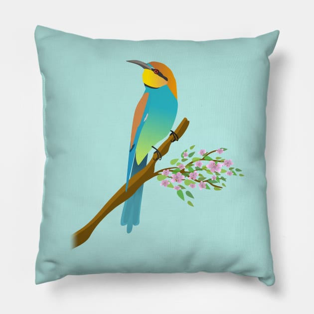 European bee-eater illustration Pillow by Bwiselizzy