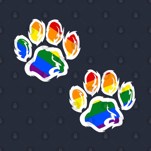 2 Furry Paw Prints in Rainbow Pride Fursuit Furson by Surfer Dave Designs