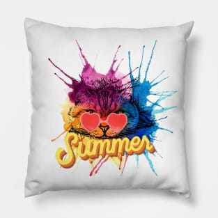 colourful summer cat Pillow