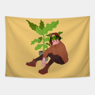 Red Plant Girl Tapestry