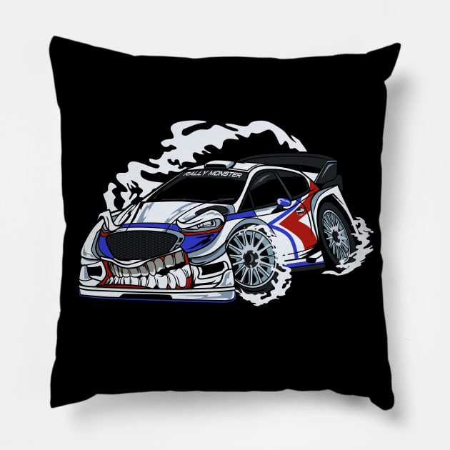 WHITE MONSTER RALLY CAR Pillow by beanbeardy