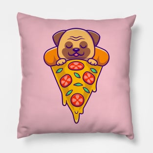 Cute Pug Dog Sleeping On Pizza Cartoon Pillow