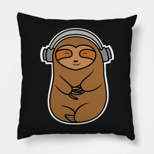 Cute Sloth Wearing Headphones Pillow