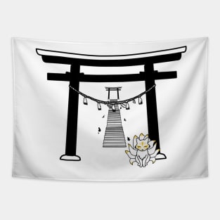 Black Kitsune Shrine Stairs Tapestry