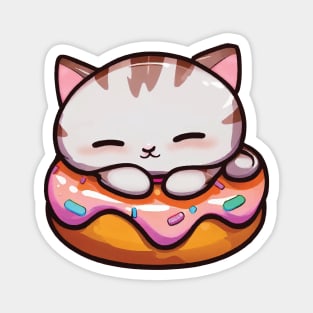 a grey cat sleeping on a donut Magnet