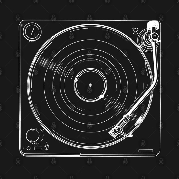 Minimalist Turntable Vinyl Record Lineart by RetroPandora