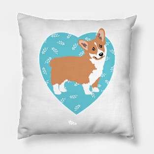 Corgi Dog Lover Heart Aqua Blue Pillow