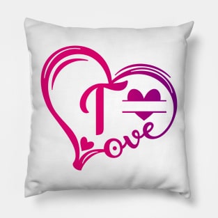 letter t monogram in the shape of love Pillow