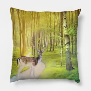 Deer Walking in the Forest Pillow