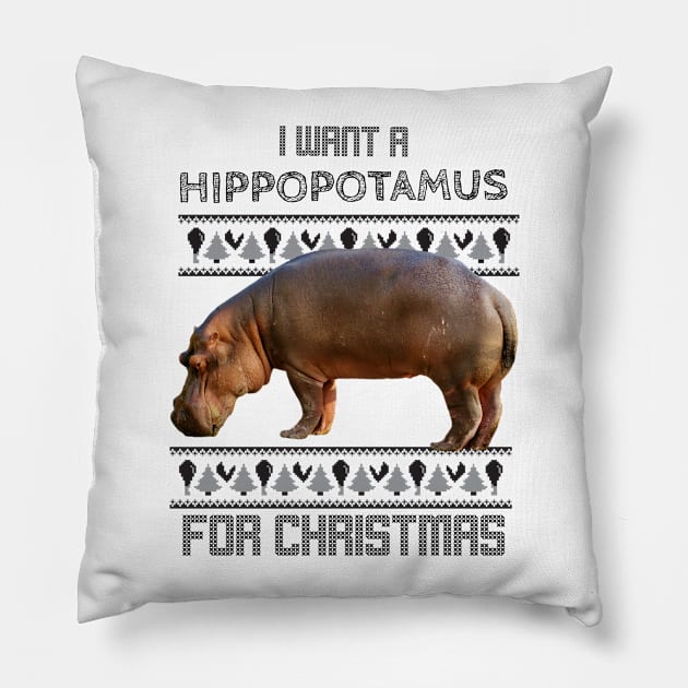 I want a hippopotamus for Christmas Pillow by AmongOtherThngs