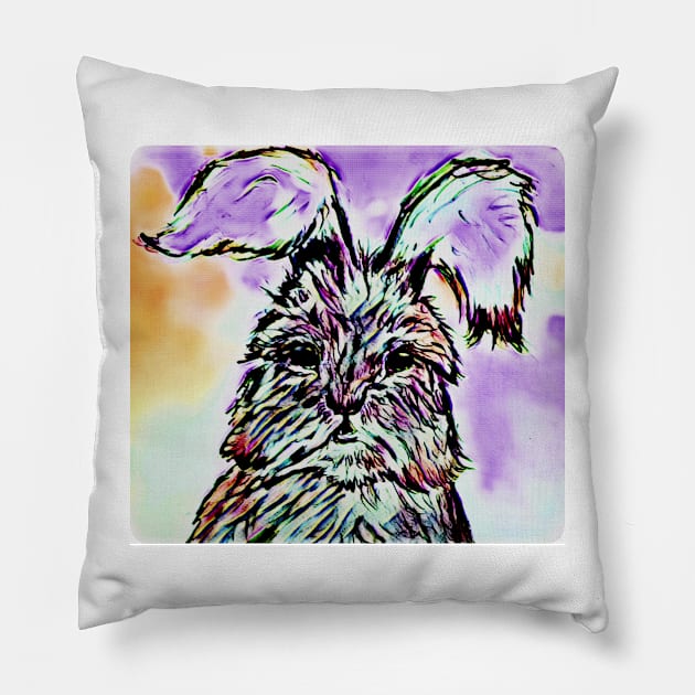 Fluffy Pastel English Angora Bunny Rabbit Pillow by YollieBeeArt