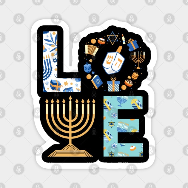 Hanukkah Love With Menorah For Jewish Christmas Holiday Magnet by rhazi mode plagget