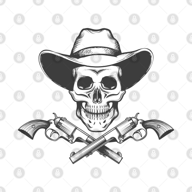 Skull in a cowboy hat and revolvers. by devaleta