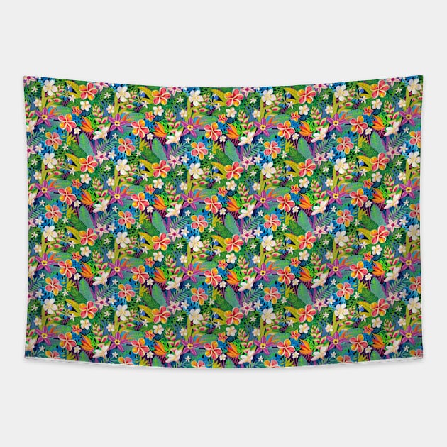 Tropical Hawaiian Flowers Pattern Tapestry by PadMode