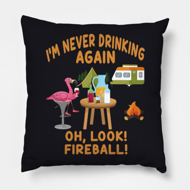 I M Never Drinking Again Oh Look Fireball Pillow by Cristian Torres