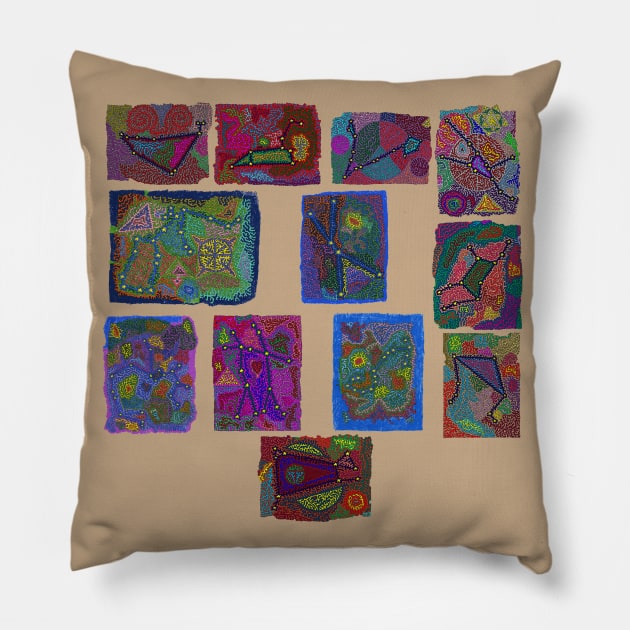 Twelve Signs of the Zodiac Pillow by NightserFineArts