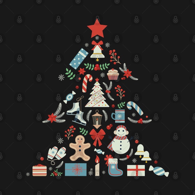 Christmas Tree Shape With Snowman And Ornaments by i am Cuta