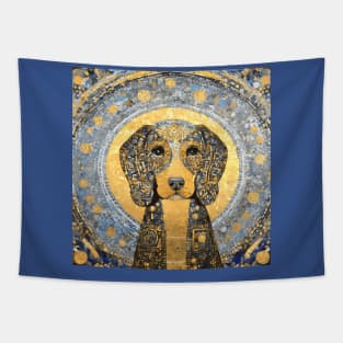 Blue and Gold Klimt Dog with Geometric Patterns Tapestry