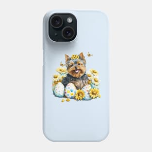 Cute Yorkshire Terrier Happy Easter Eggs Sunflowers Phone Case