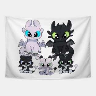 Family dragons, how to train your dragon Toothless & Light fury, night fury babies Tapestry