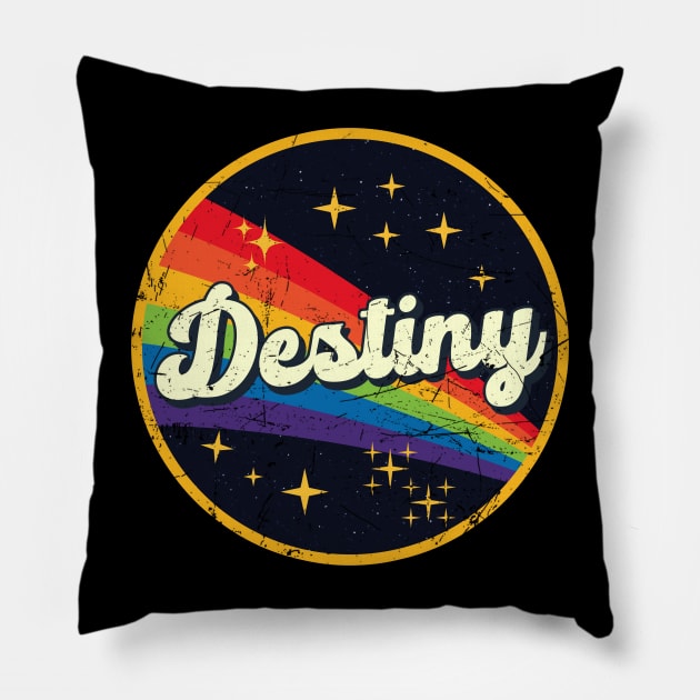 Destiny // Rainbow In Space Vintage Grunge-Style Pillow by LMW Art