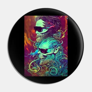 2 psychedelic guys at a rave Pin