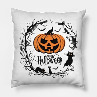 Happy Halloween typography poster with handwritten calligraphy text illustration Pillow