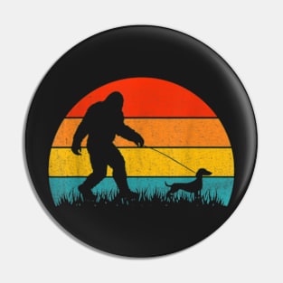 Bigfoot Walking Retro Sunset Off Sasquatch & Dachshund Dog T-Shirt Pin