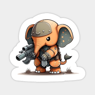 Armored Cute Elephant Holding a Riffle Magnet