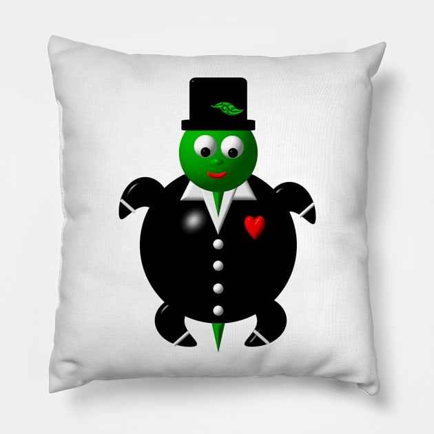 Cute Turtle Wearing a Tuxedo Pillow by CuteCrittersWithHeart