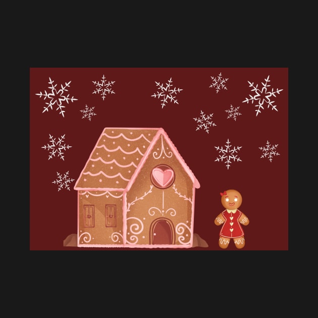 Festive gingerbread house and woman by LukjanovArt