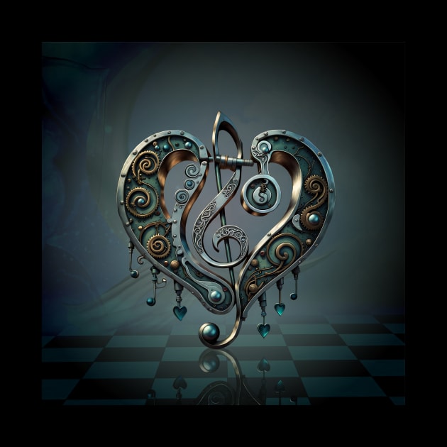 Elegant heart with clef in steampunk style. by Nicky2342