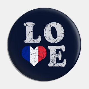 Love France French Flag Vintage Distressed Pin