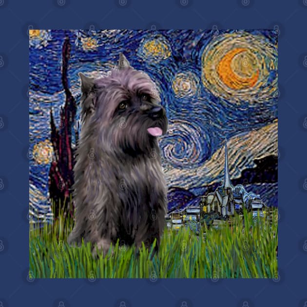 Starry Night (Van Gogh) Adapted to Feature a Brindle Cairn Terrier by Dogs Galore and More