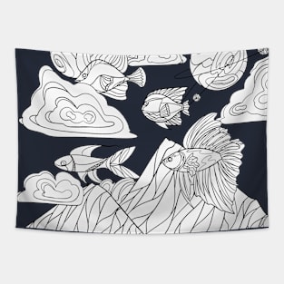 Fish Liner Art Tapestry