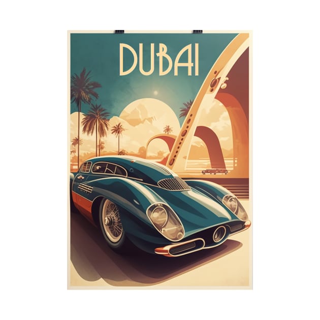 Dubai Supercar Vintage Travel Art Poster by OldTravelArt